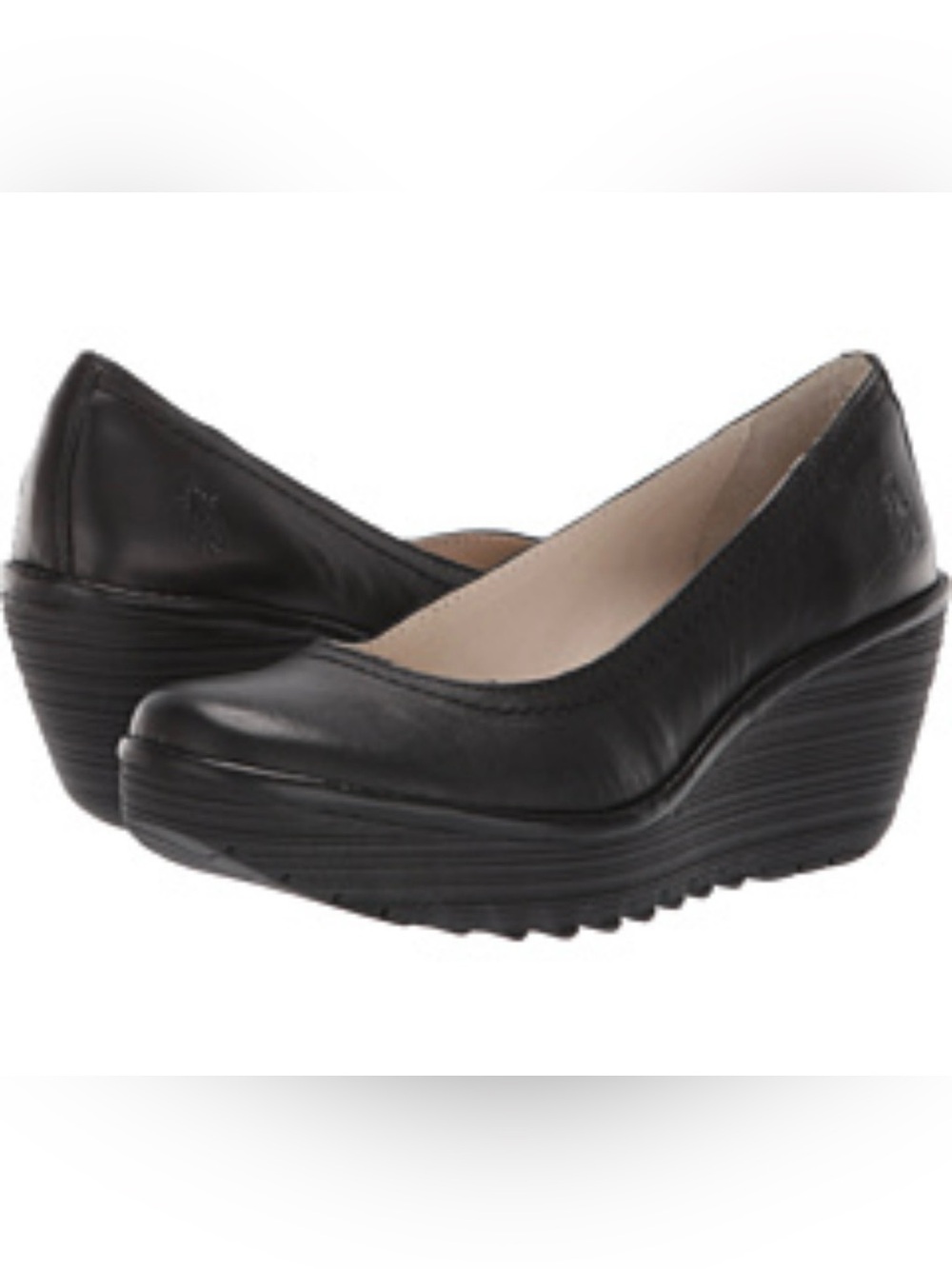 Fly London Yoni Leather Slip On Platform Wedge Pumps 38 Black
